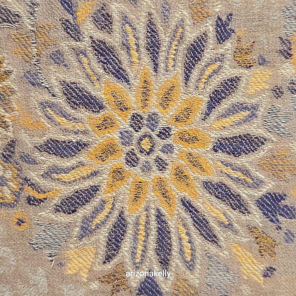 NWOT Cashmere Jacquard Lightweight Jamawar Shawl Scarf Yellow Blue - Picture 10 of 16